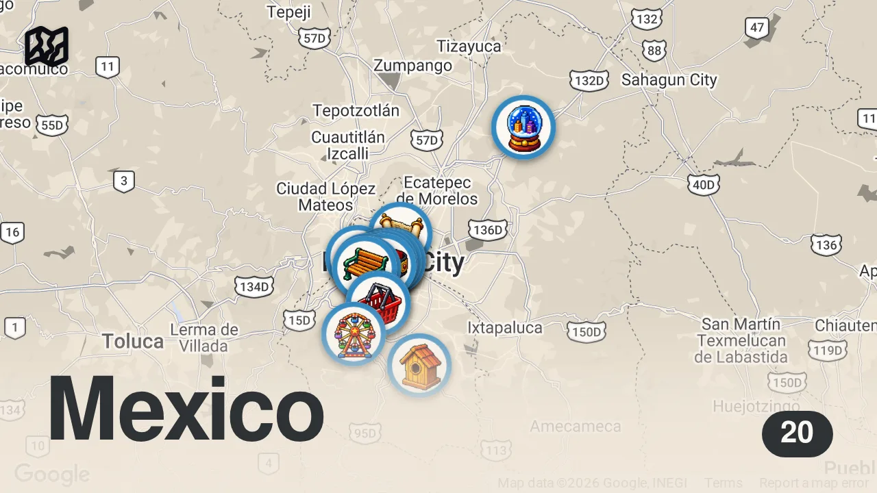 Map of 20 spots from TOP 21 Things To Do In Mexico City 🇲🇽 Travel Guide