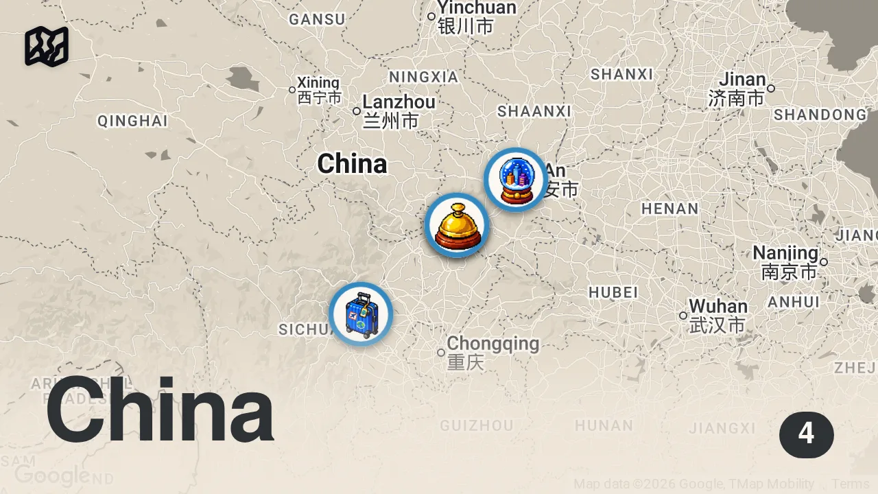 Map of 4 spots from Death by Chili!!🌶️ SPICIEST CHINESE FOOD in Hanzhong, China! 🇨🇳