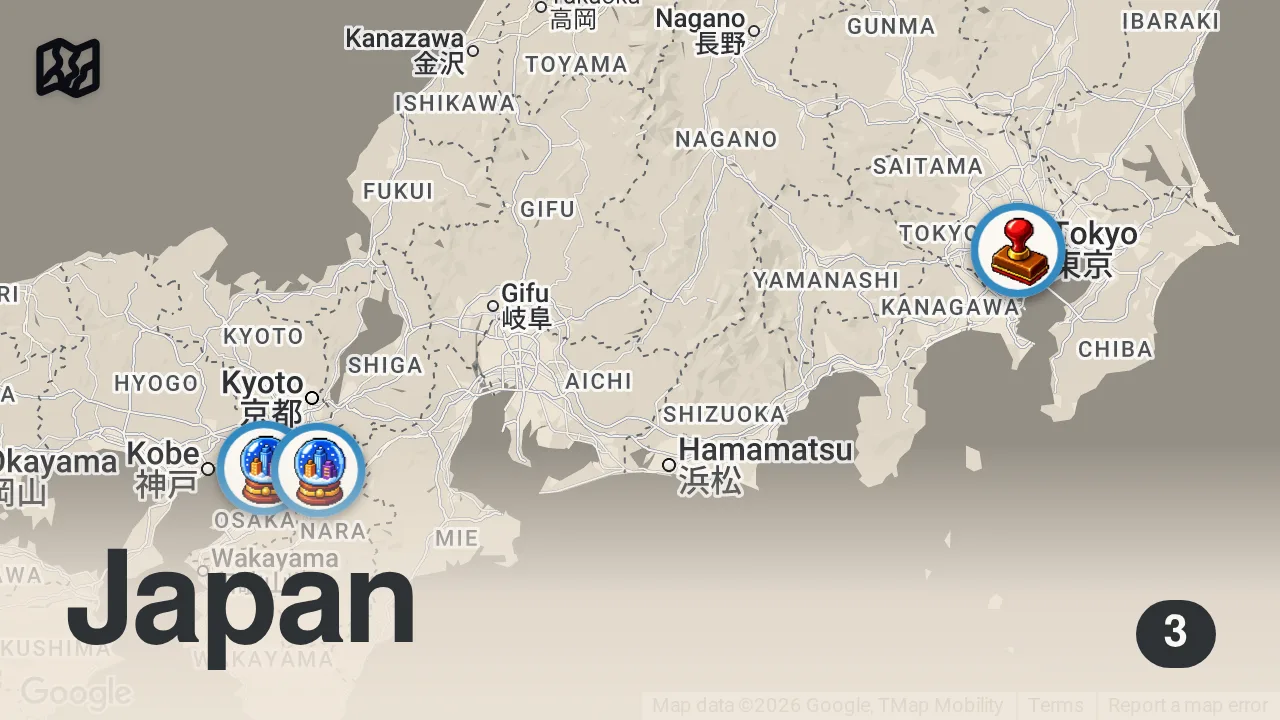 Map of 3 spots from 【海外の反応】日本旅行後、違和感に戸惑う外国人たち←「母国が色褪せて見える…」