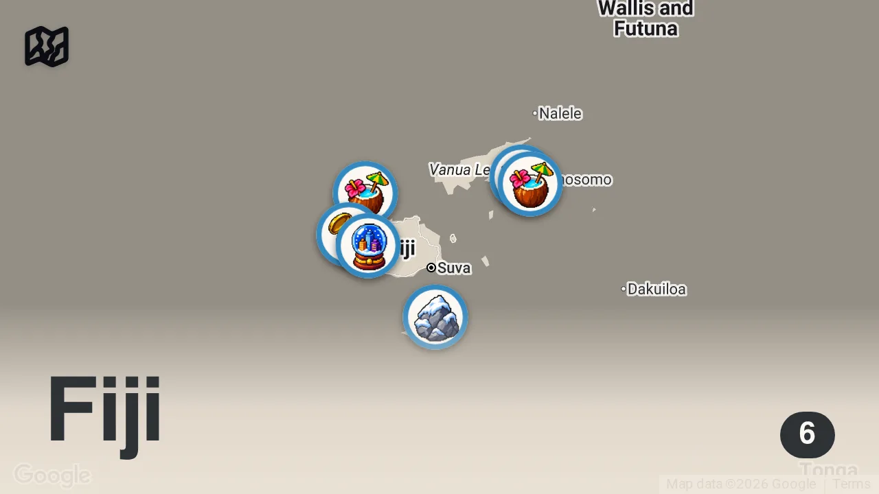 Map of 6 spots from جزر فيجي | جولة في أجمل 5 جزر مع تحديثات الأسعار 2026