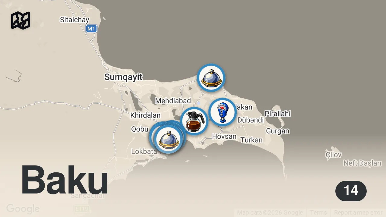 Map of 14 spots from AZERBAYCAN SOKAK LEZZETLERİ!!!