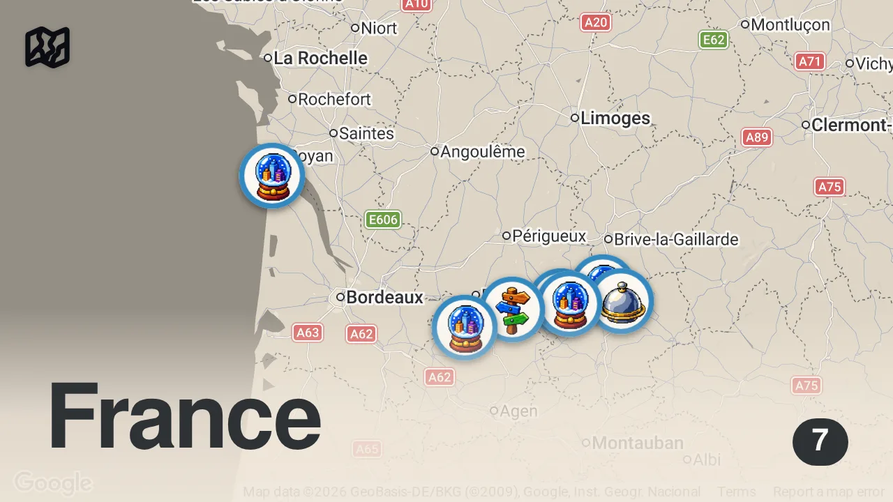 Map of 7 spots from CHEMIN D'AMADOUR | Ce nouveau GR dans le Sud-Ouest (Partie 2)