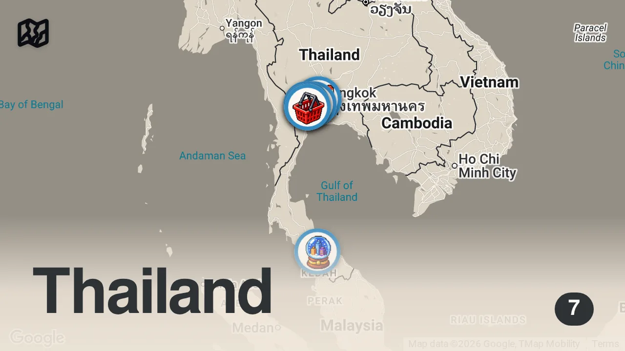 Map of 7 spots from Alone In Thailand's Floating Market!!!