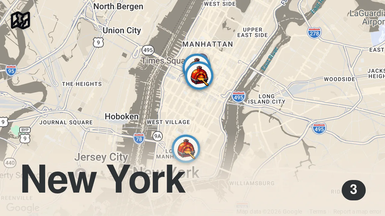 Map of 3 spots from Only eating PIZZA in New York City for a day #shorts