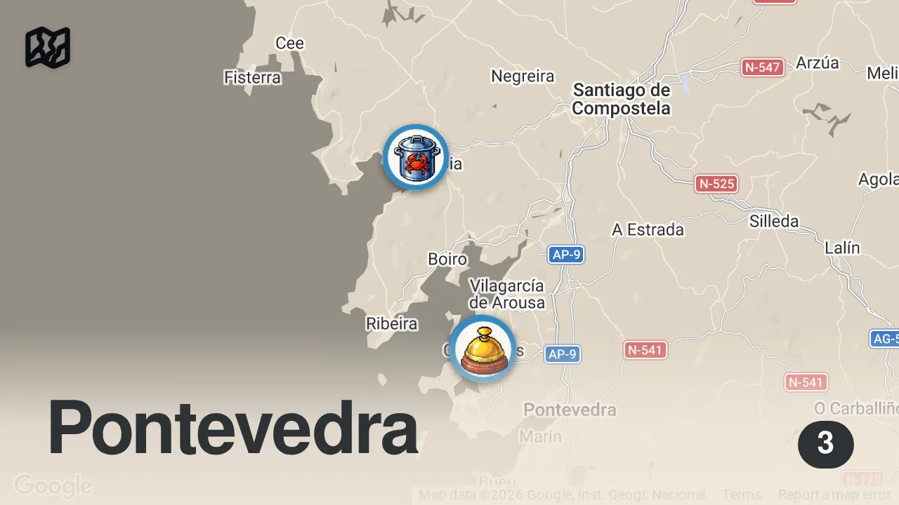 Map of 3 spots from Galicia’da İnanılmaz Deniz Ürünleri