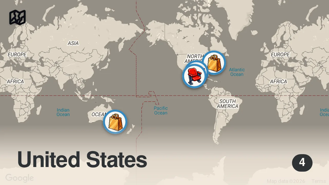 Map of 4 spots from I'll Pay For Your Groceries If You Let Me Cook For You