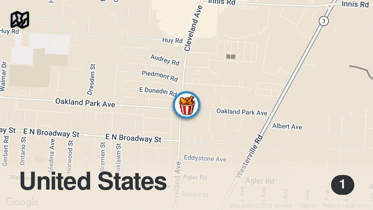 Map of 1 spot from US vs UK KFC