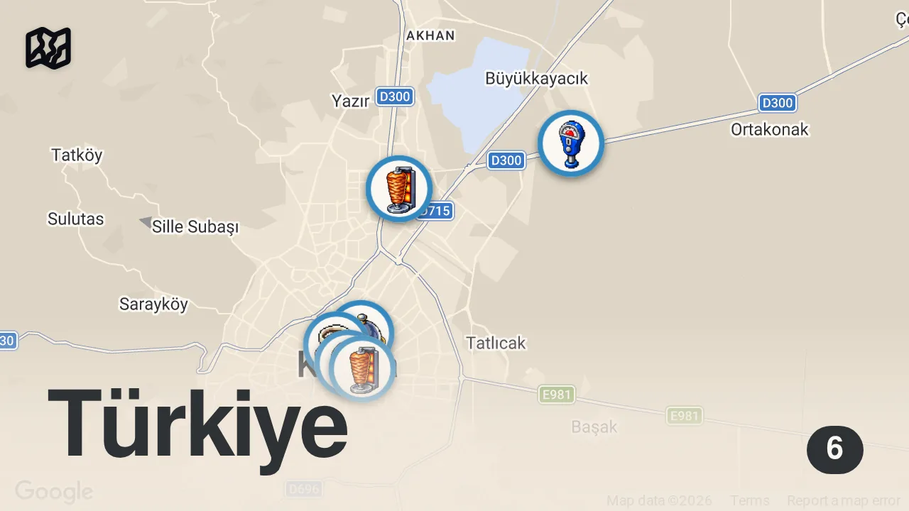 Map of 6 spots from KONYA’DA 3 SAATTE 4000 TL SERİSİ !!!
