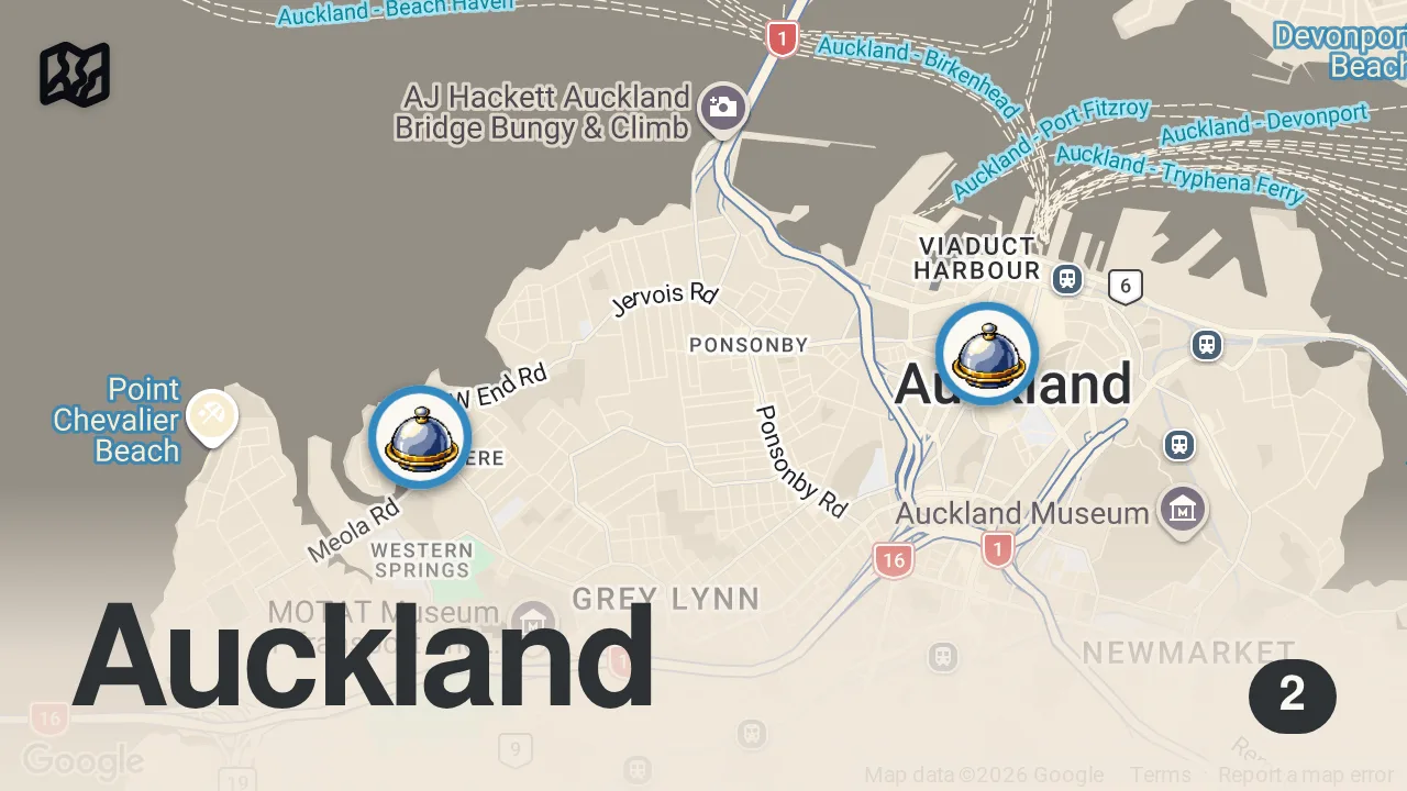 Map of 2 spots from Is this Auckland’s most ICONIC restaurant collab of the year?? 🔥