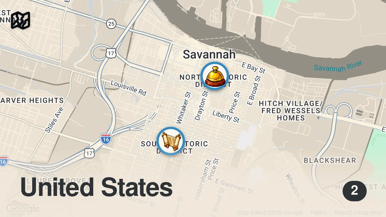 Map of 2 spots from I Stayed at a Haunted Hotel in Georgia…