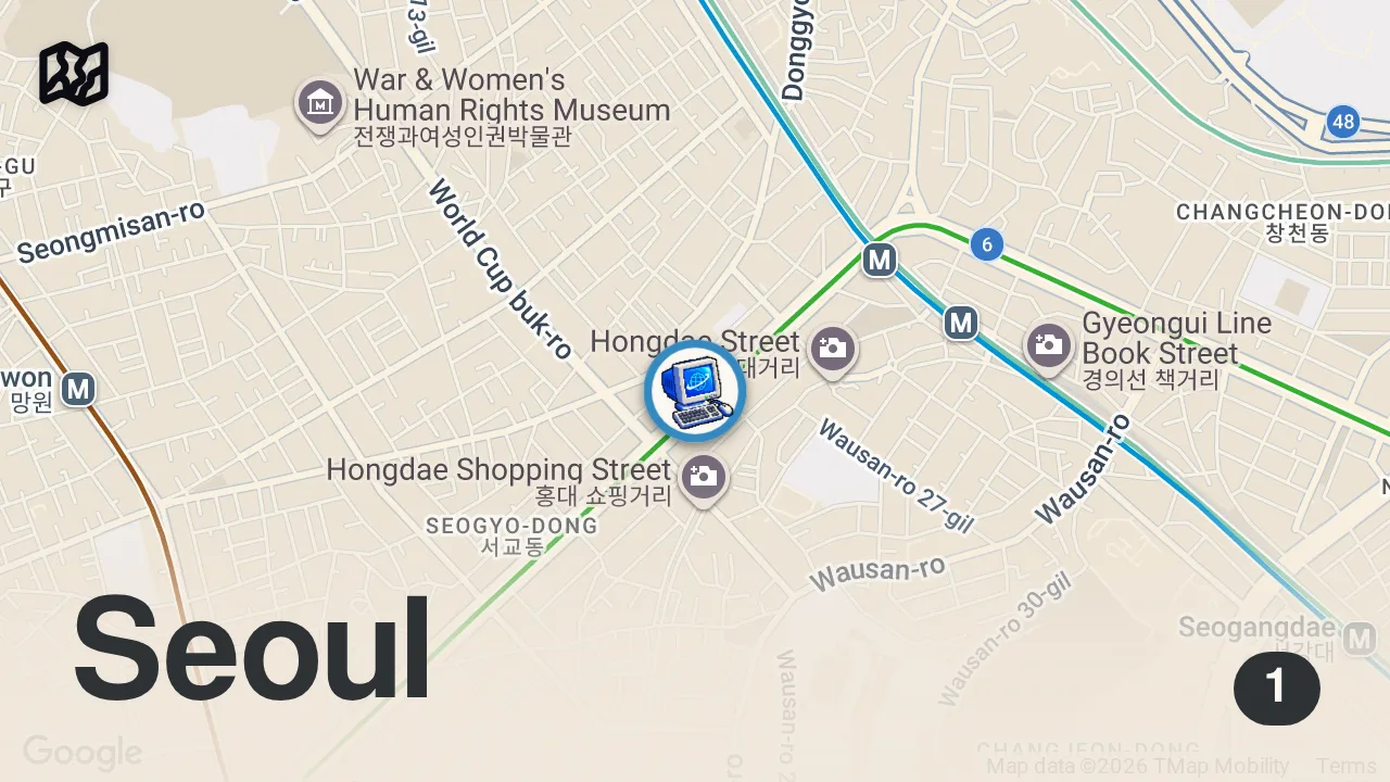 Map of 1 spot from Everything I ate at a 24hr Korean PC Cafe!