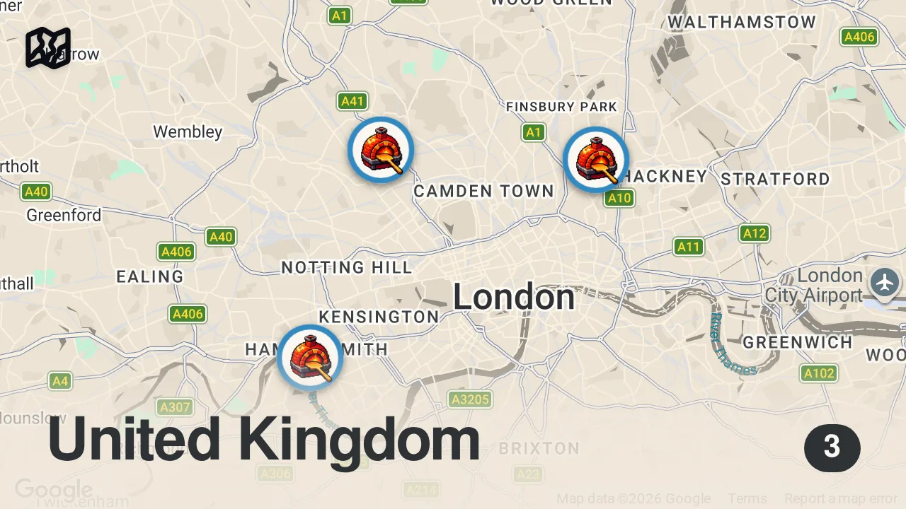 Map of 3 spots from Finding the Best Pizza in London