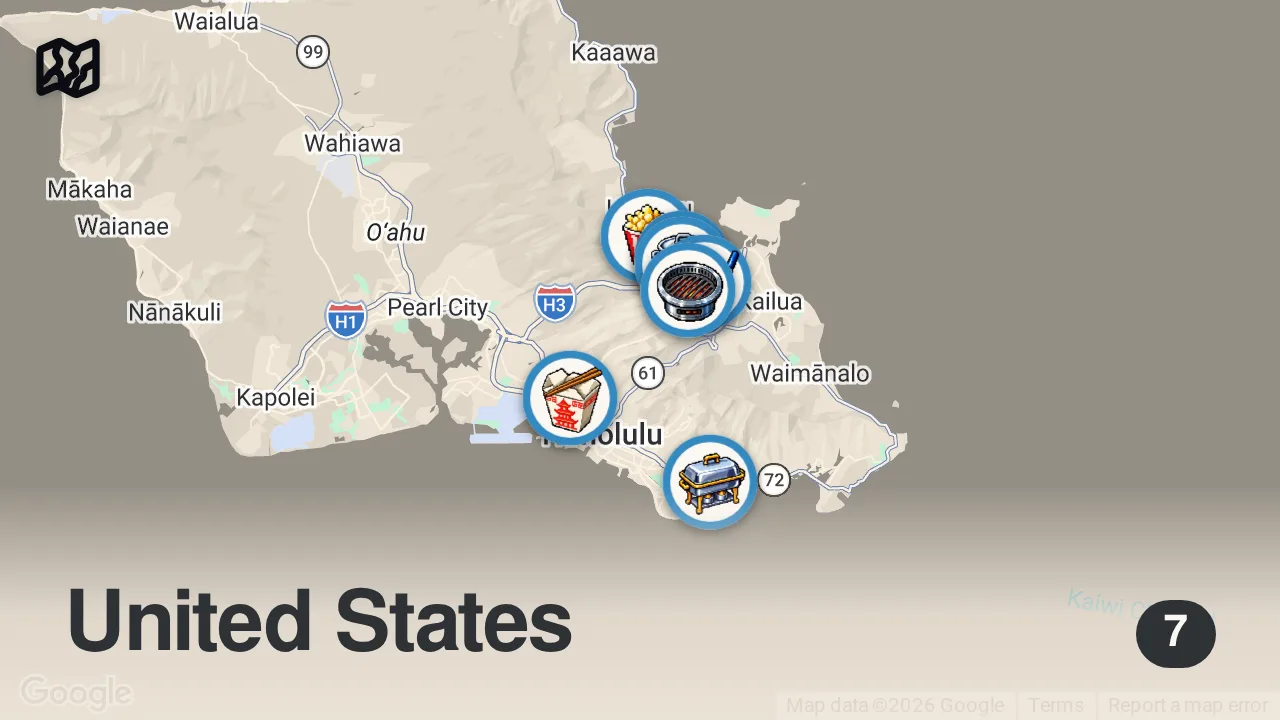 Map of 7 spots from Oahu Night Market You NEED to Visit || [Kaneohe, Hawaii] Local Food at Bay View Golf Course🌺