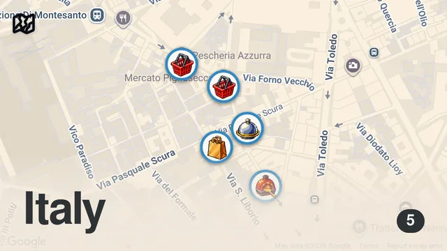 Map of MANGIO nel MERCATO PIGNASECCA a NAPOLI | PRATTQUELLO