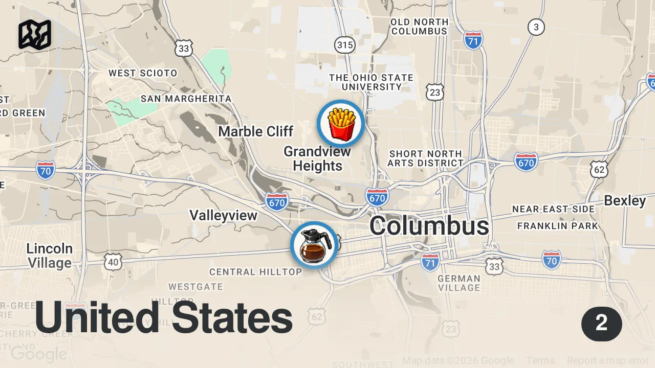 Map of 2 spots from I Let 100 Food Brands Choose My Meals #food #restaurant