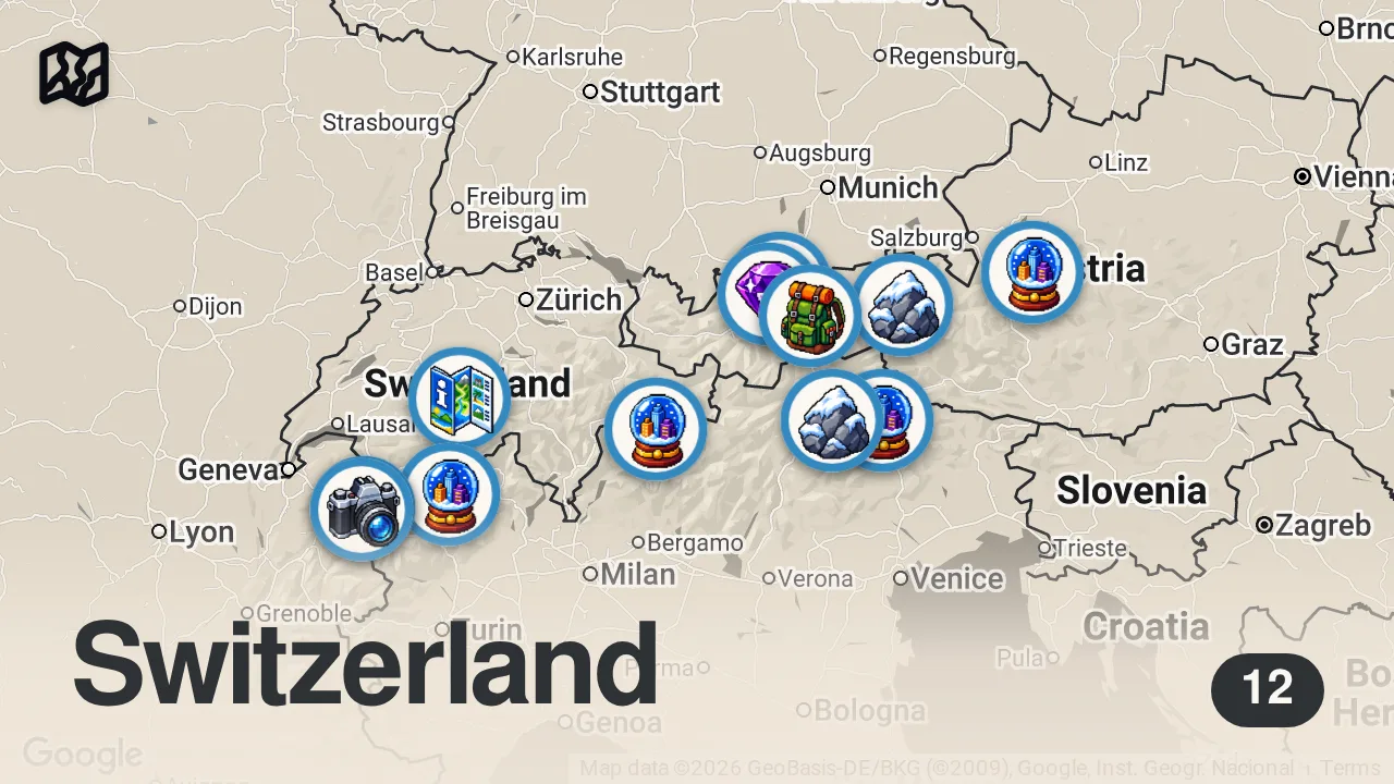 Map of 12 spots from جبال الألب | تقرير 2026، أفضل 10 معالم، خطة سفر والأسعار