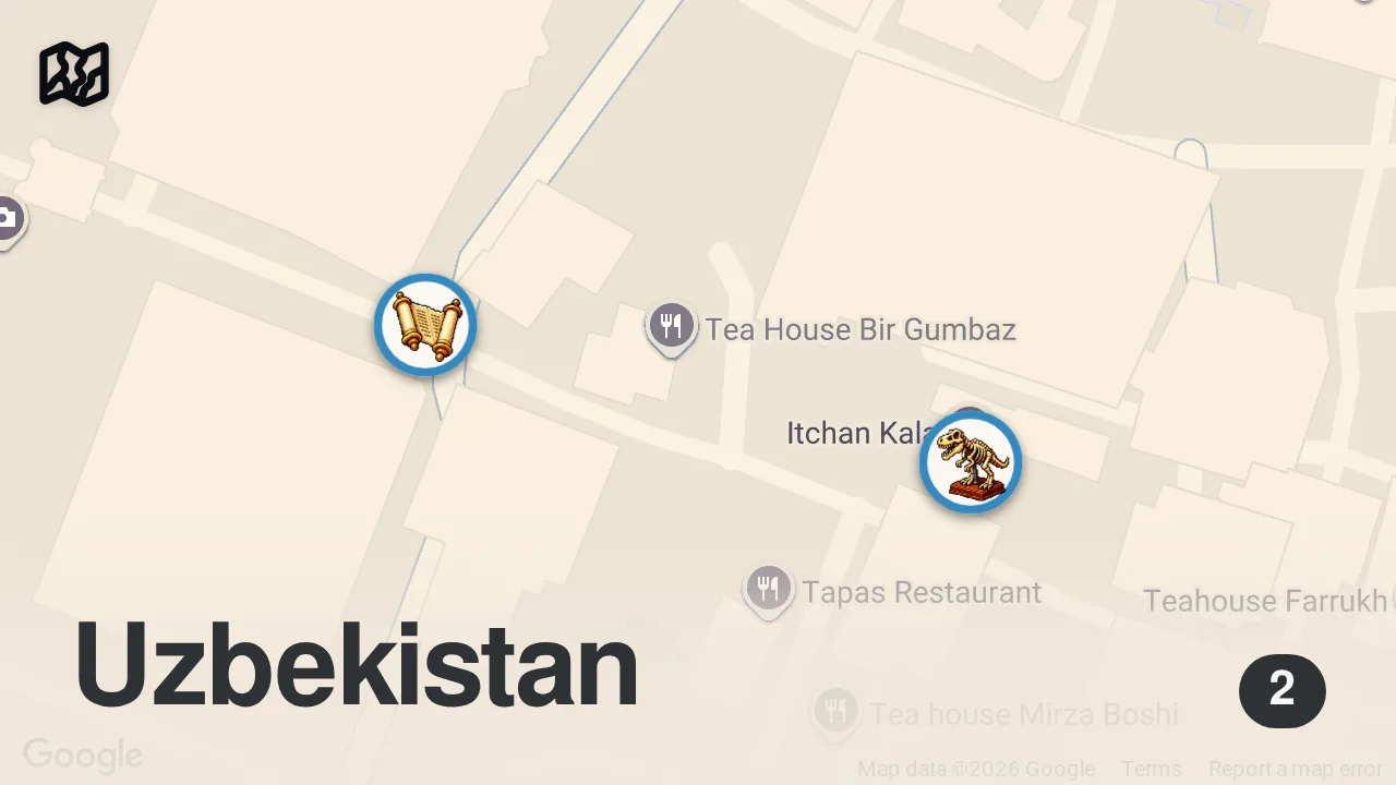 Map of 2 spots from Deep Inside Silk Road City You Have Never Seen - Khiva, Uzbekistan 🇺🇿