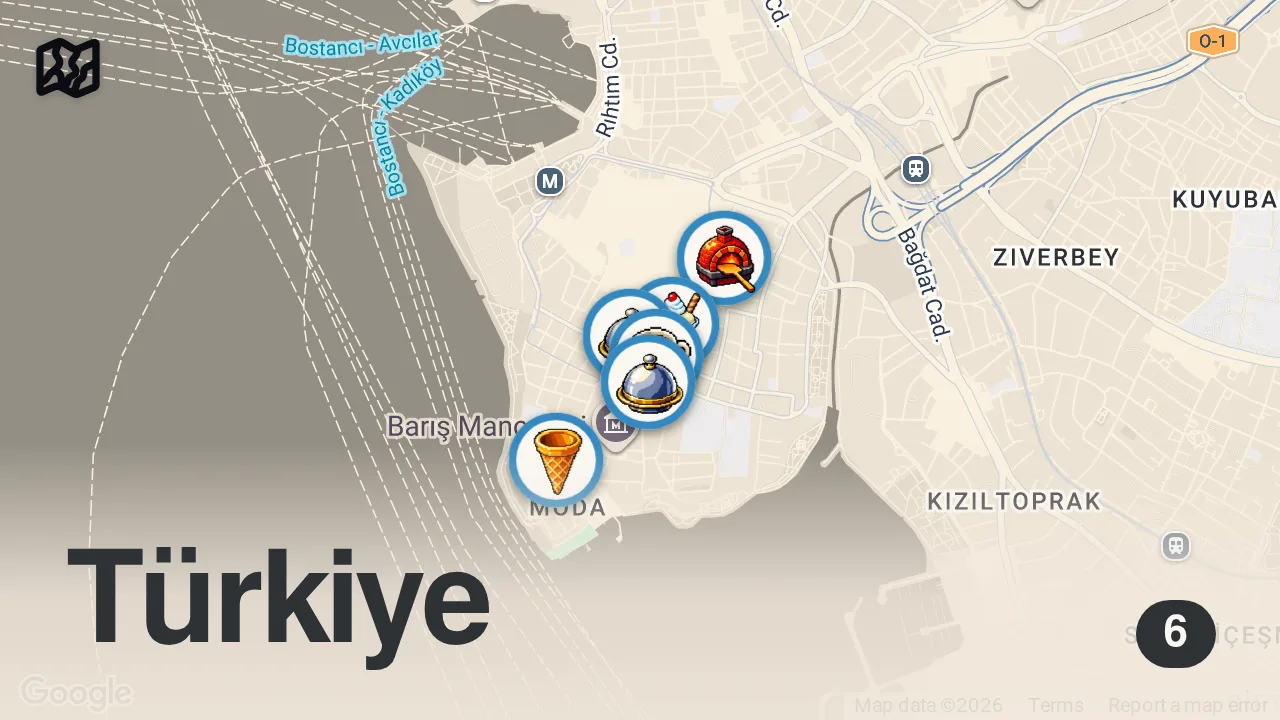Map of 6 spots from MODA LEZZET REHBERİ (2022) - Ayaküstü Lezzetler