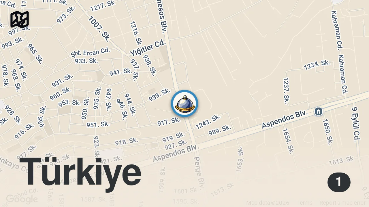 Map of 1 spot from KUYUMCUYDUM BIRAKTIM BU İŞE GİRDİM! | HATAY İKİZLER KEBAP ANTALYA