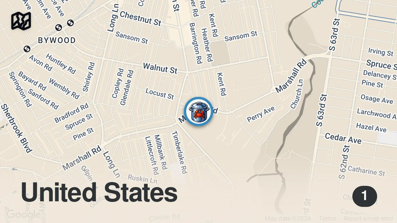 Map of 1 spot from "Shrimp King" in Upper Darby, Pa