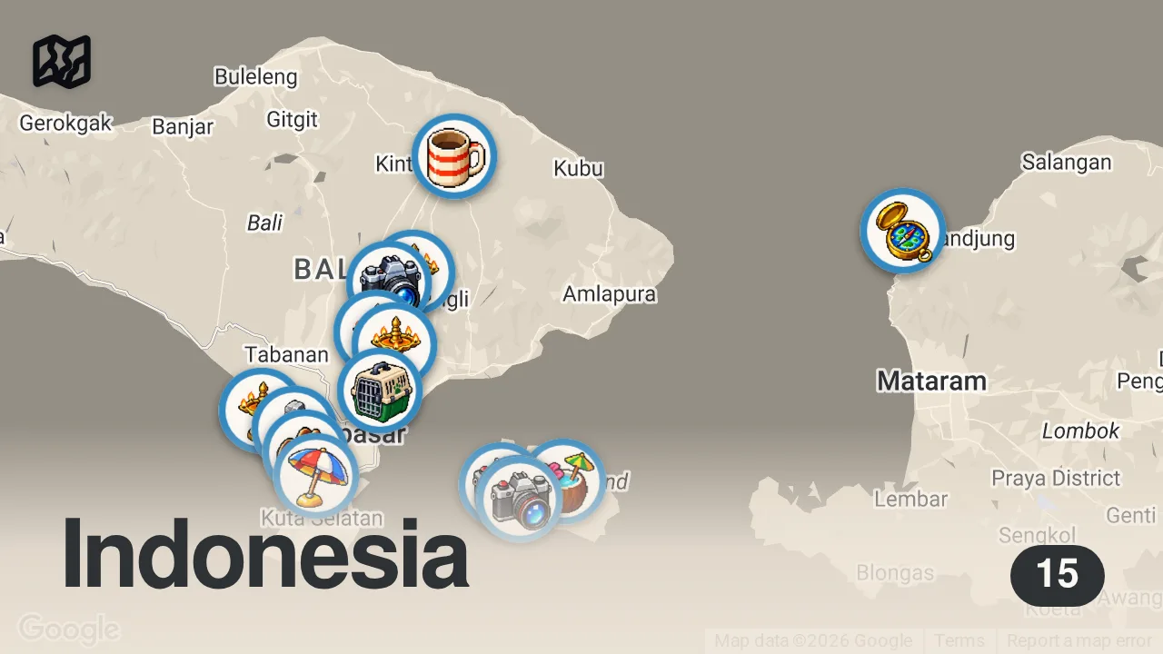 Map of 15 spots from Top 12 Things to do in Bali- Bali, Indonesia Travel Guide