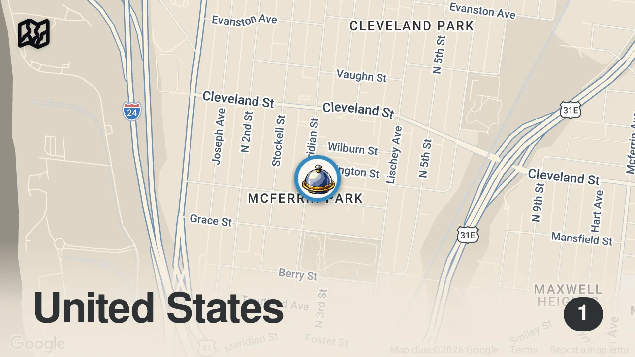 Map of 1 spot from SEAN BROCK’s Restaurant | AUDREY, Nashville