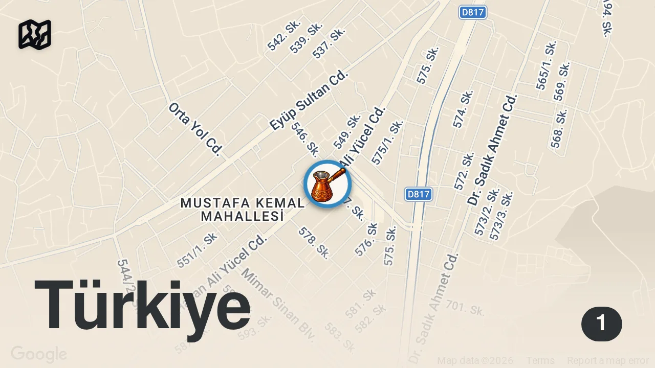 Map of 1 spot from Özel soslu çiğköfte çiğköfteci Rıdvan Usta iskenderun Hatay