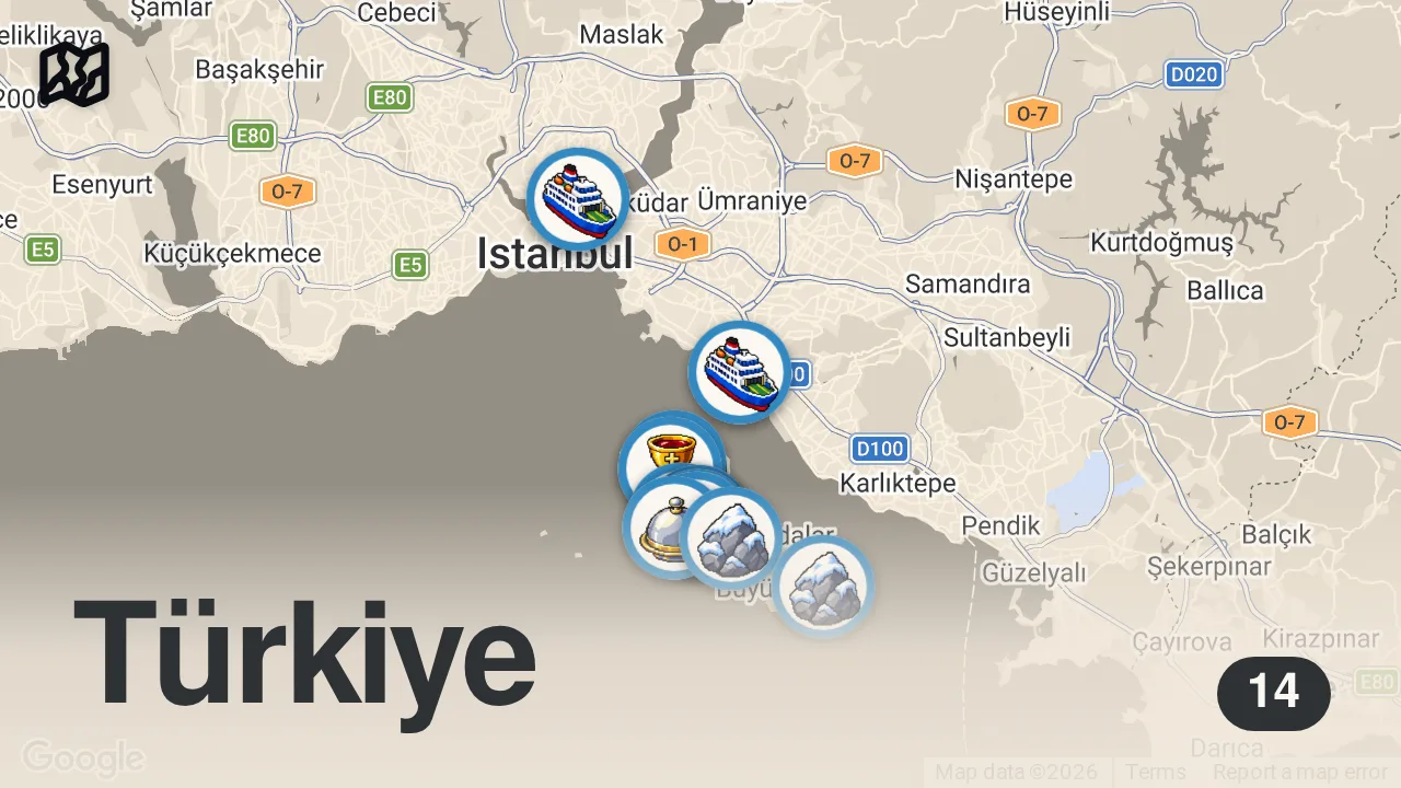 Map of 14 spots from BURGAZADA'NIN NEFİS LEZZETLERİ (2024 yaz lezzet sezonunu açtık) - Hesaplar Senden 25