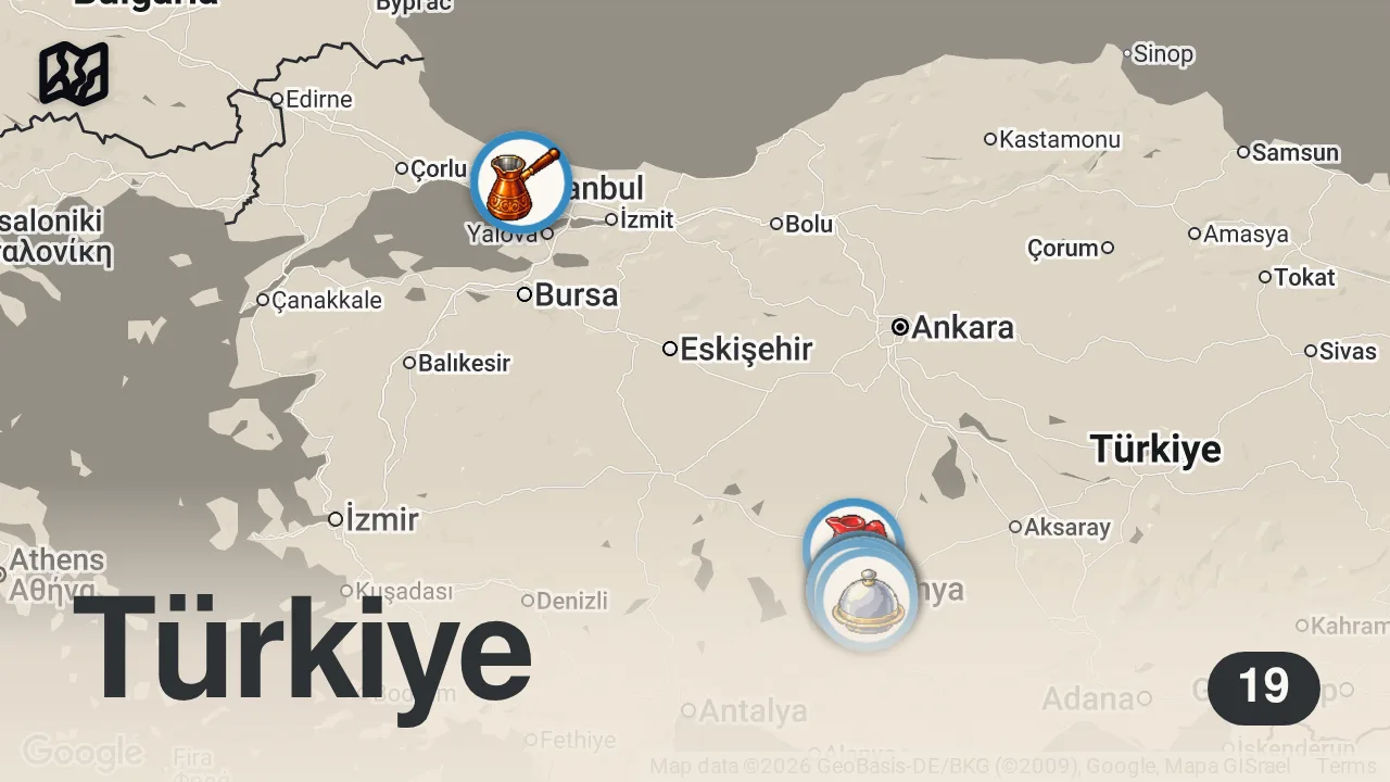 Map of 19 spots from KONYA’DA BİR GÜNDE NE YENİR!!! DÜNYALARI YEDİM!!!