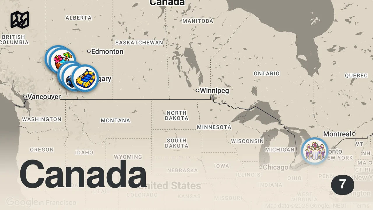 Map of 7 spots from Alberta in the Fall  | Exploring Canada's Rocky Mountains
