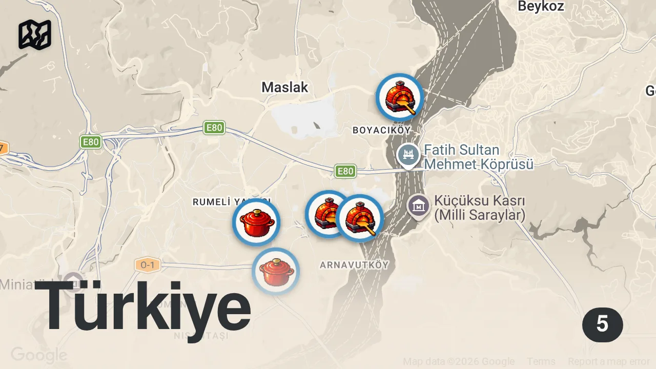 Map of 5 spots from İstanbul'daki en iyi pizzacılar I En ucuzu 45 TL, en pahalısı 152 TL