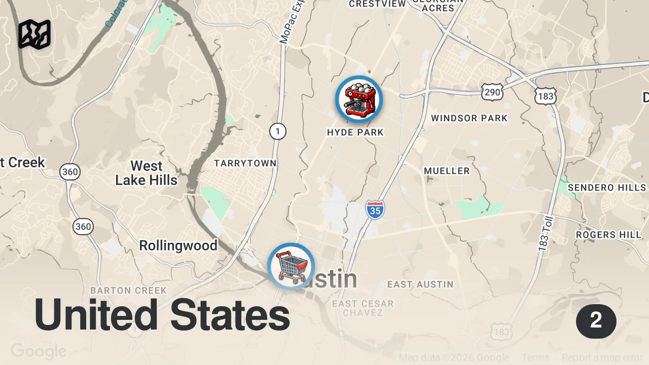 Map of 2 spots from Shopping at Whole Foods for the First Time