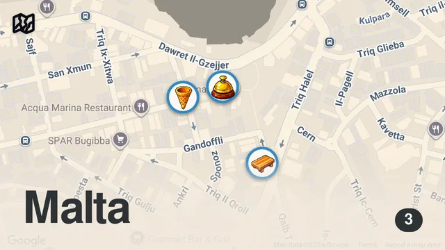 Map of MALTA Walking Tour 4K - Bugibba & St. Paul's Bay All Restaurants, Shops & Prices 2023 🇲🇹