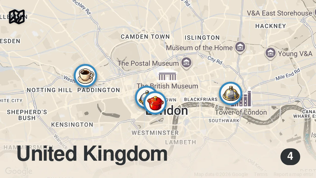 Map of 4 spots from I Tried London's Best Date Night Spots