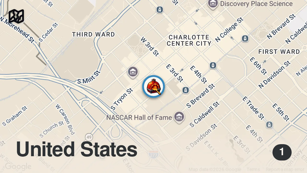 Map of 1 spot from Barstool Pizza Review - King of Fire Pizza (Charlotte, NC) with special guest Jason Williams