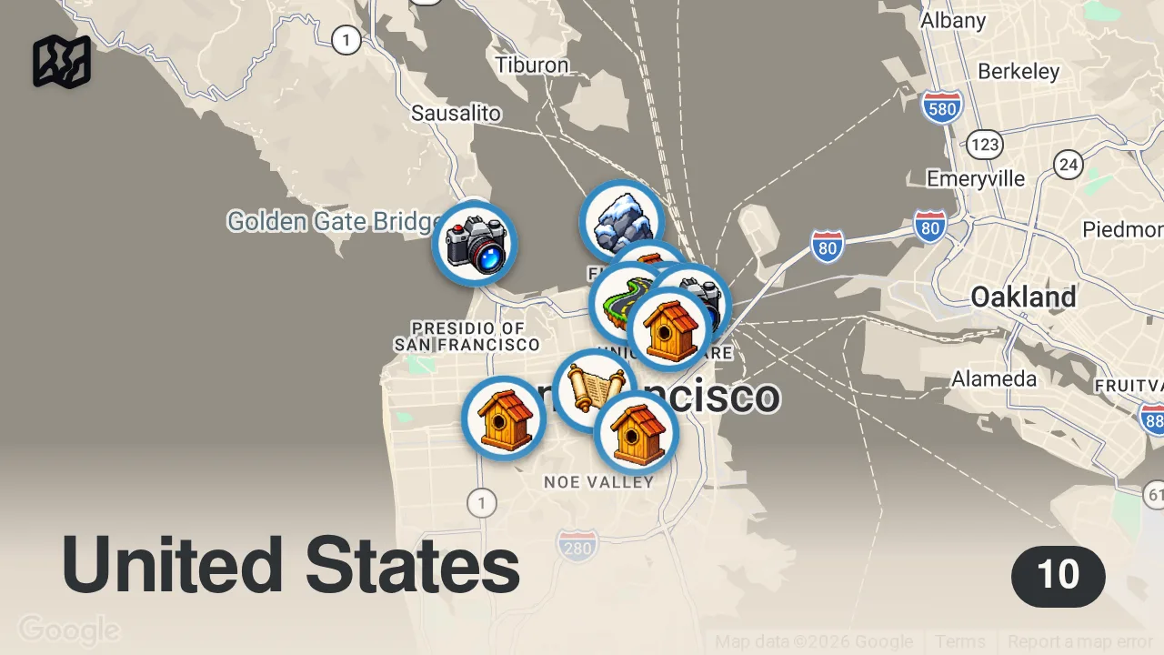 Map of 10 spots from Top 10 Things To Do In San Francisco, California | Must-See Attractions & Travel Guide 2025 In 4K