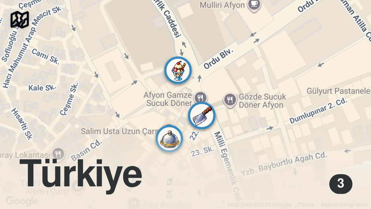 Map of 3 spots from AFYON’DA NE YENİR?