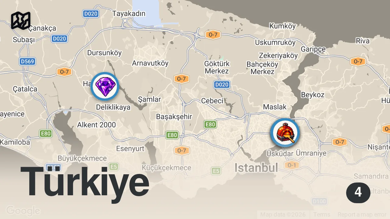 Map of 4 spots from LEZZET TURU: ARNAVUTKÖY | Pizza, panuozzo, humus ve kebap dürüm - Oğuz Yenihayat