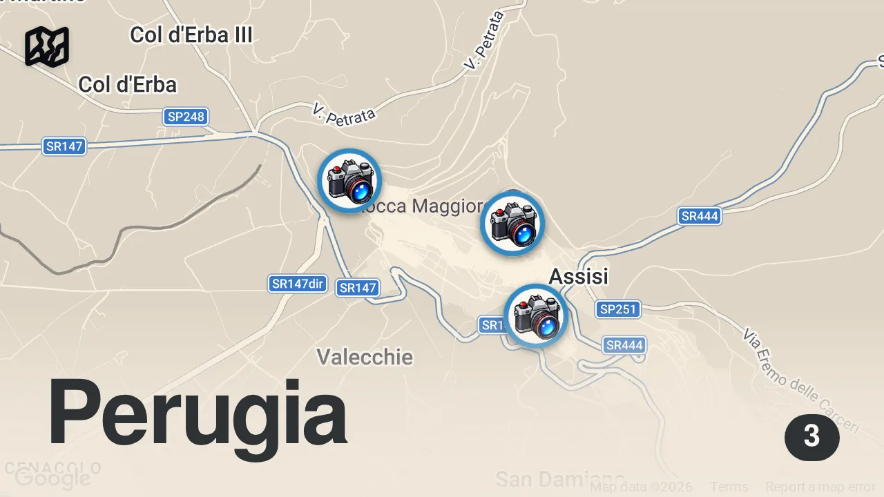 Map of 3 spots from La storia dietro il nome e la città di Assisi