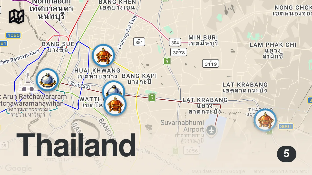 Map of 5 spots from King of Beef Noodles!! Best Thai Muslim Street Food!!