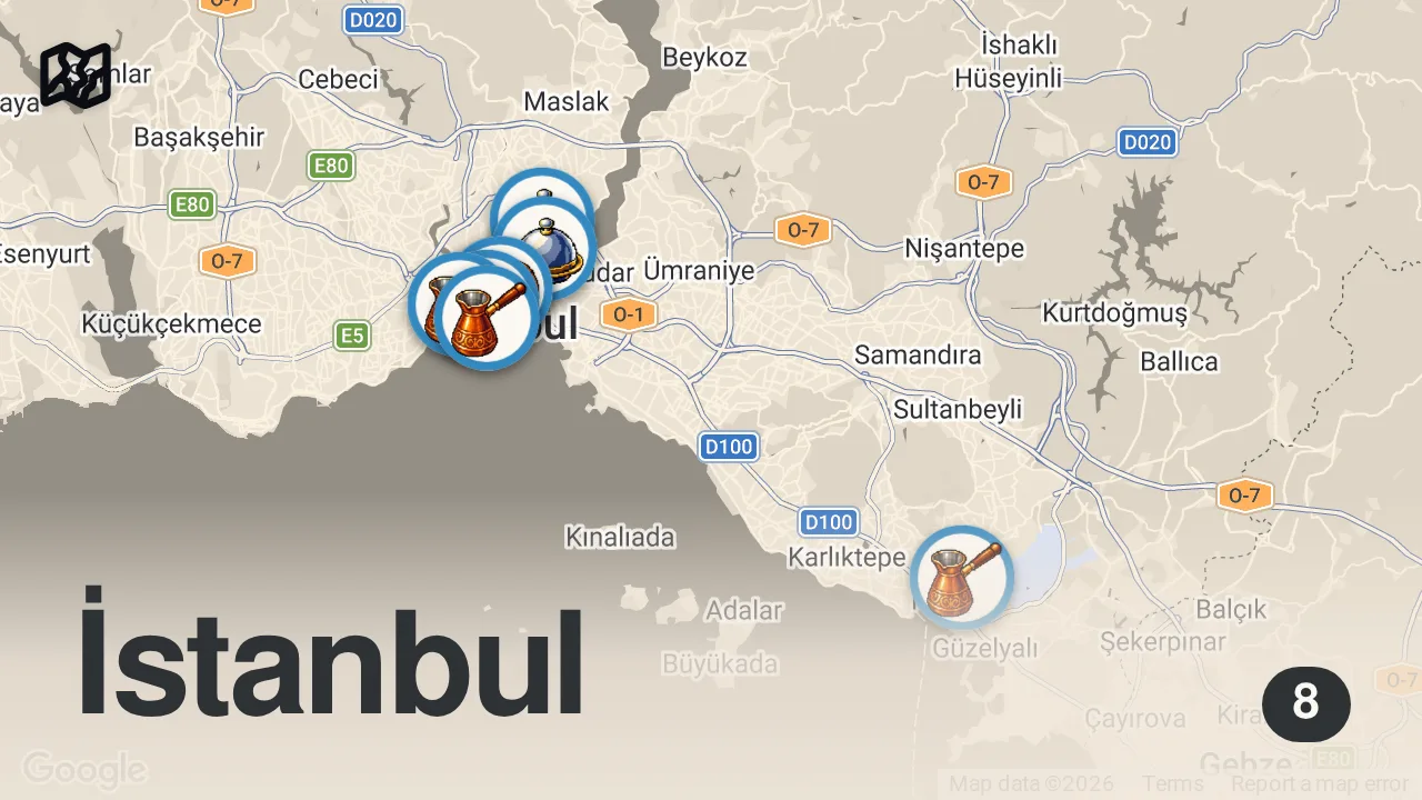 Map of 8 spots from Istanbul Street Food!! 🇹🇷 ULTIMATE TURKISH FOOD You Must-Try in Istanbul, Türkiye!