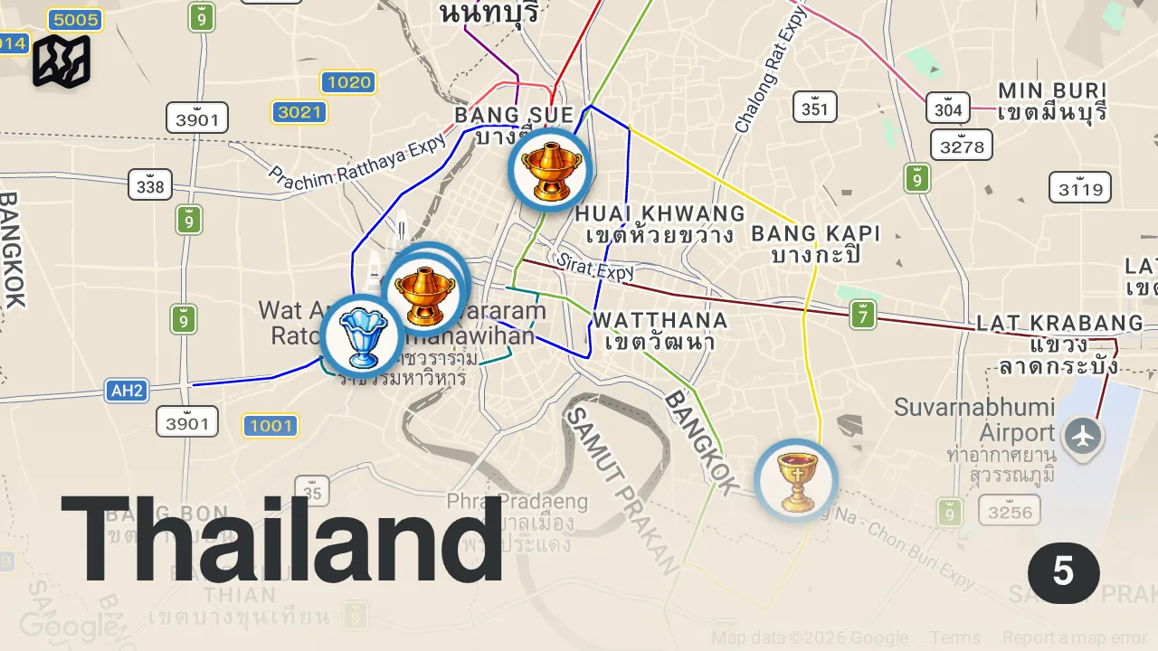 Map of 5 spots from Thai Street Food - THAI DRUNKEN NOODLES + 5 Must-Eat Fried Noodles in Bangkok!! 🇹🇭