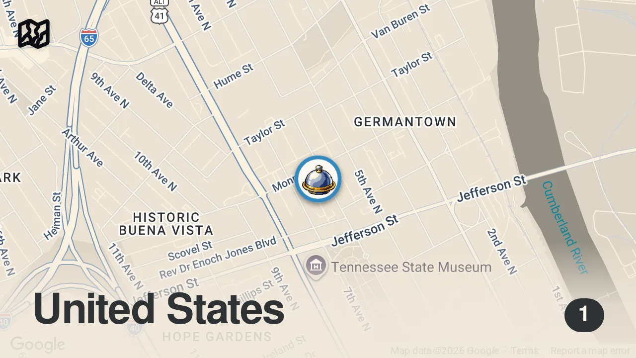 Map of 1 spot from Eating at the Cheapest Restaurant in Tennessee (5 STAR)