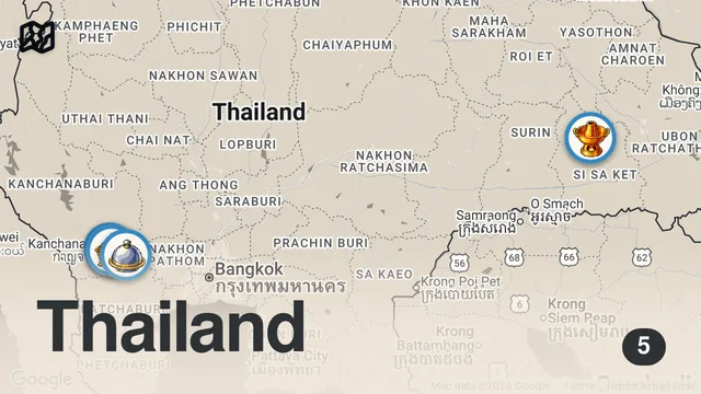 Map of (ซับไทย) บิ๊มกินแหลก กับ 5 ร้านอาหารอร่อยที่กาญจนบุรี - EP.116