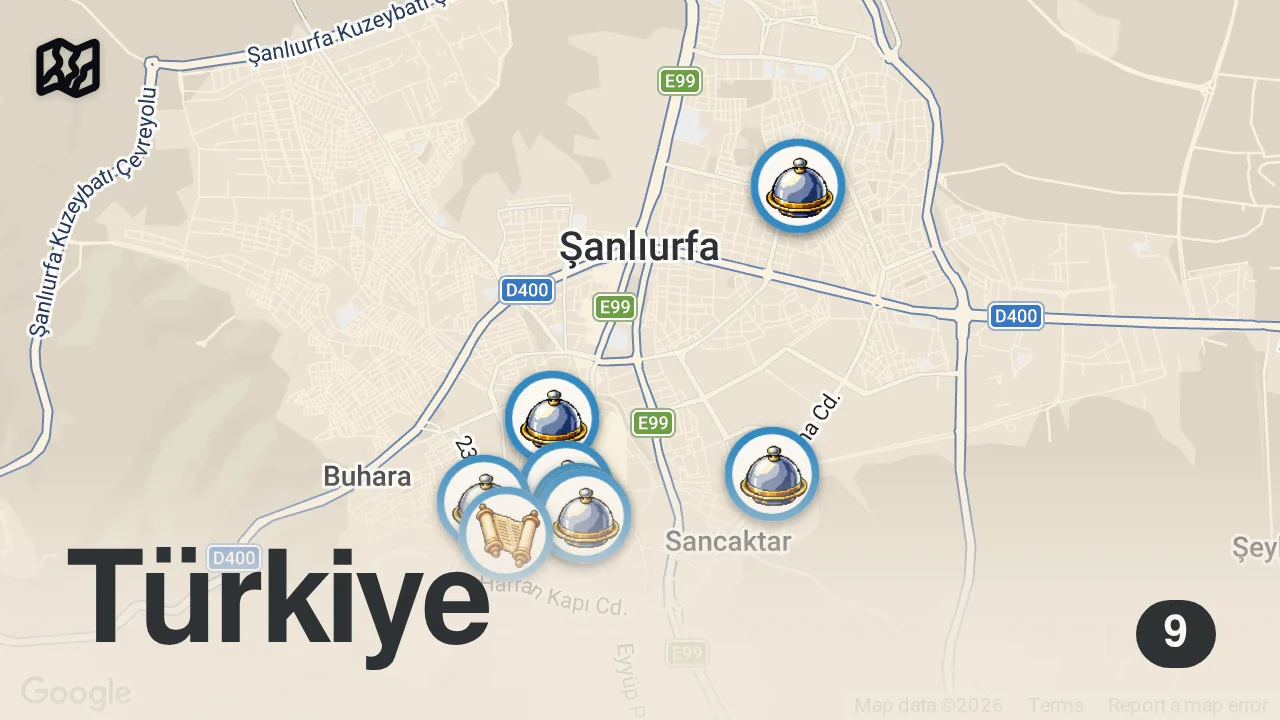 Map of 9 spots from URFA'DA BİR GÜNDE NE YENİR? HER ŞEYİ YEDİM!