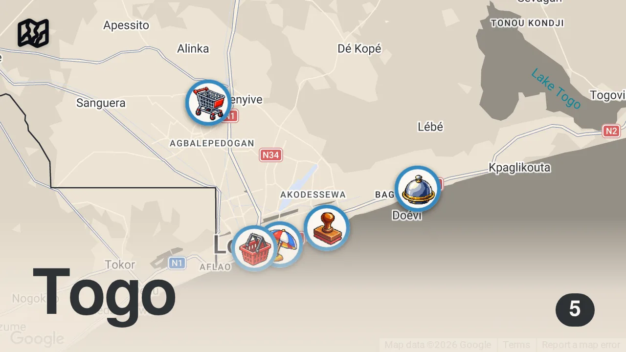 Map of 5 spots from Most People Know Nothing About This Tiny African Country - Togolese Republic, Lomé 🇹🇬