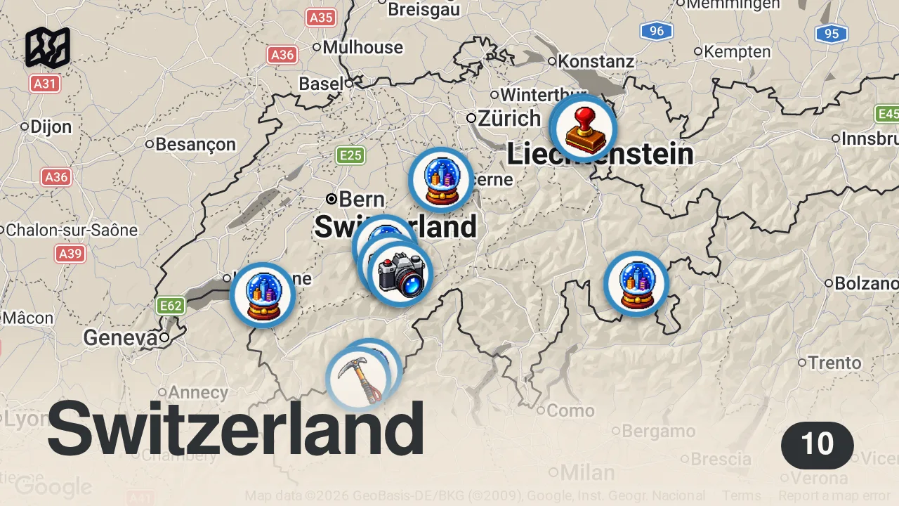 Map of 10 spots from Die schönsten Orte in der Schweiz (Reise Tipps)