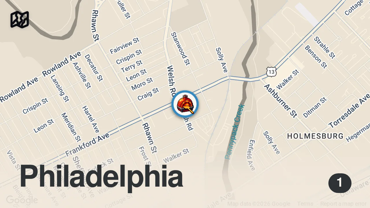 Map of 1 spot from Back at the VIRAL cheesesteak & Pizza Spot trying new items! 👀🔥 @lanovaphilly