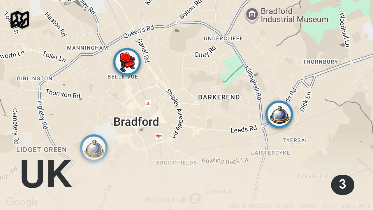 Map of 3 spots from Bradford is an absolute JOKE for food! ๐