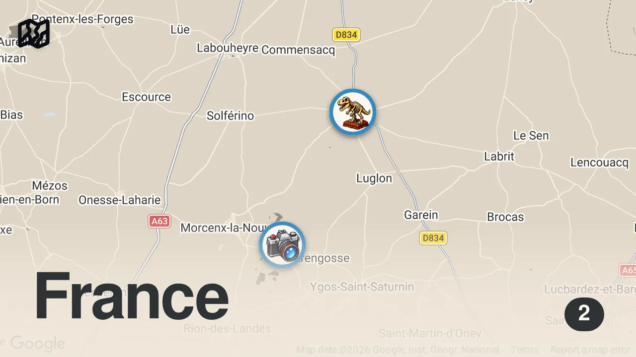 Map of 2 spots from LANDES | On explore la Forêt des Landes de Gascogne - Au coeur de la Réserve Naturelle d'Arjuzanx